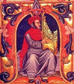 Франческо Ландини, играющий на миниоргане. Иллюстрация из старинной книги, храняшейся во Флоренции.