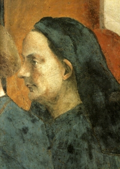Предполагаемое изображение Филиппо Брунеллески на фреске Мазаччо из Капеллы Бранкаччи (Cappella Brancacci) — часовни в церкви Санта-Мария-дель-Кармине во Флоренции.
